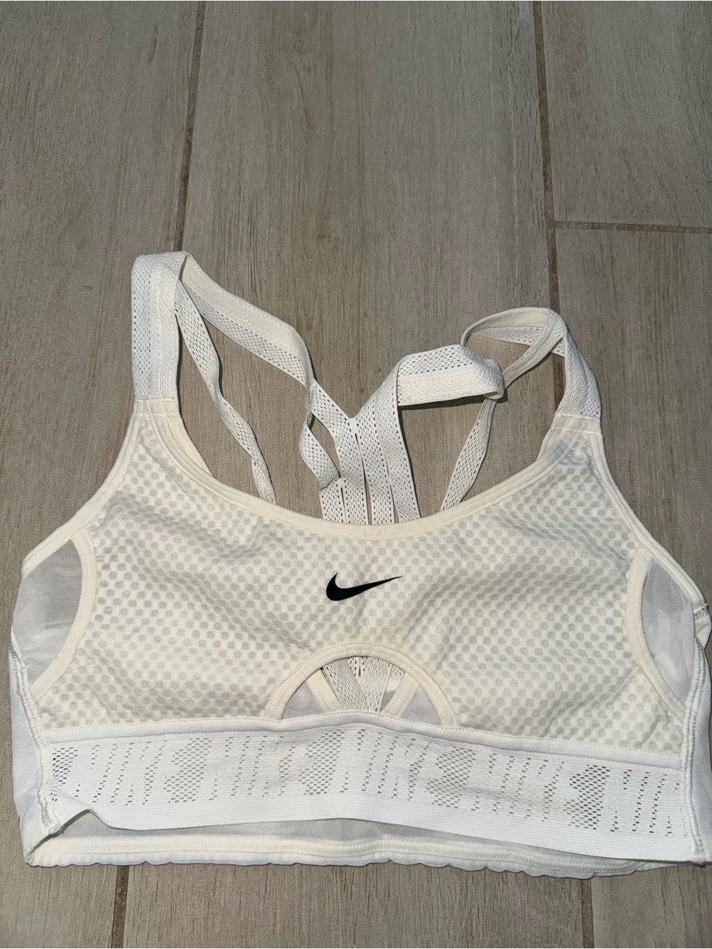 Nike White Strappy Mesh Sports Bra with Swoosh
